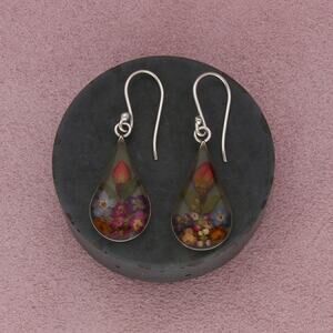 sterling silver pressed flowers tear drop dangle earrings